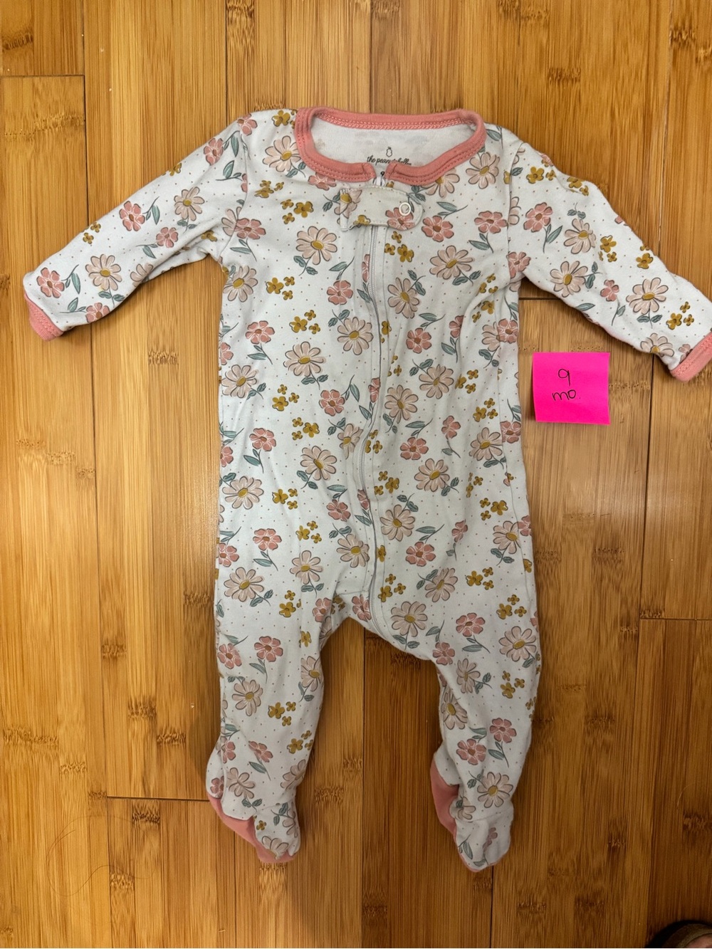 The Peanutshell Baby Floral Footed One-Piece - Pink Trim